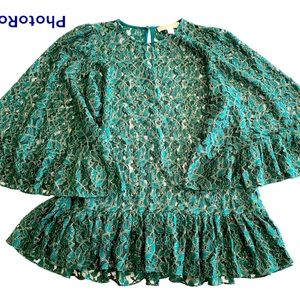 Michael Kors forest green lace blouse size S